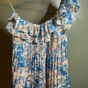 Mystree Blue and Cream Floral Off the Shoulder Top